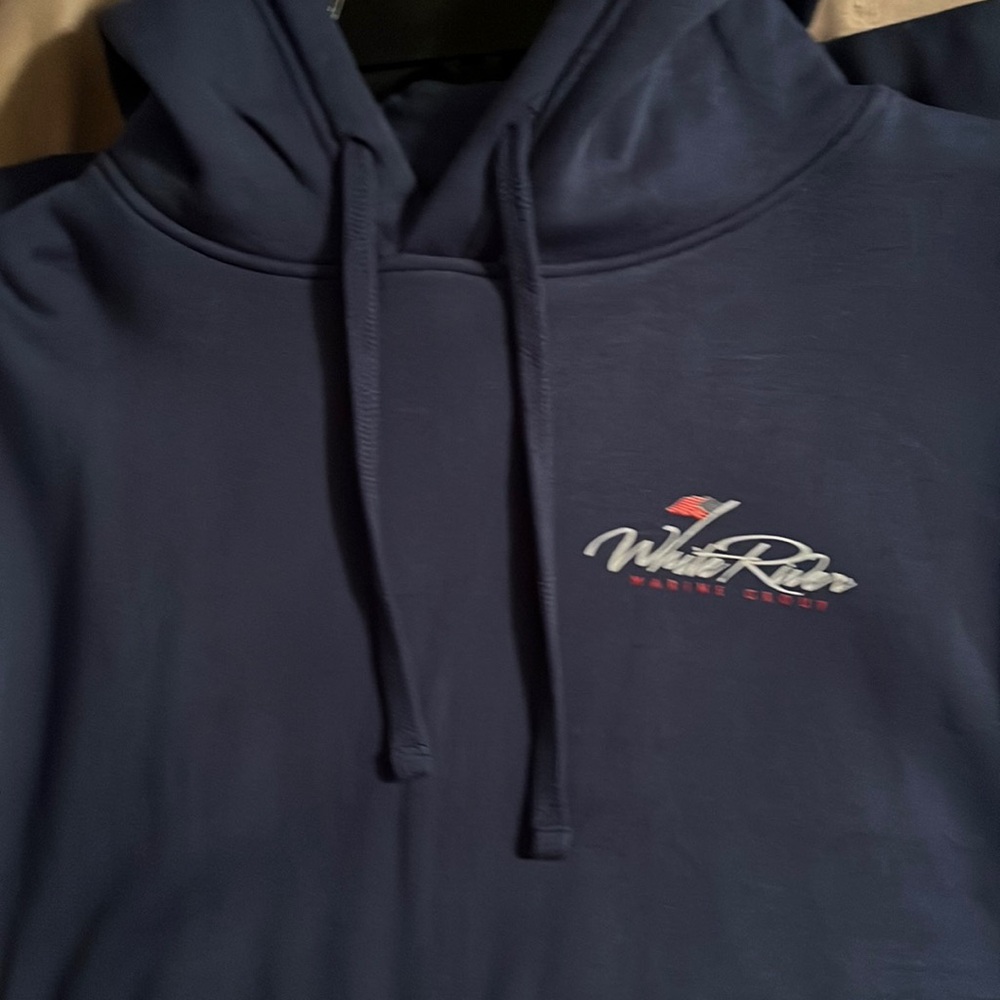 Brand new White River Marine Group hoodie size large blue in color never worn